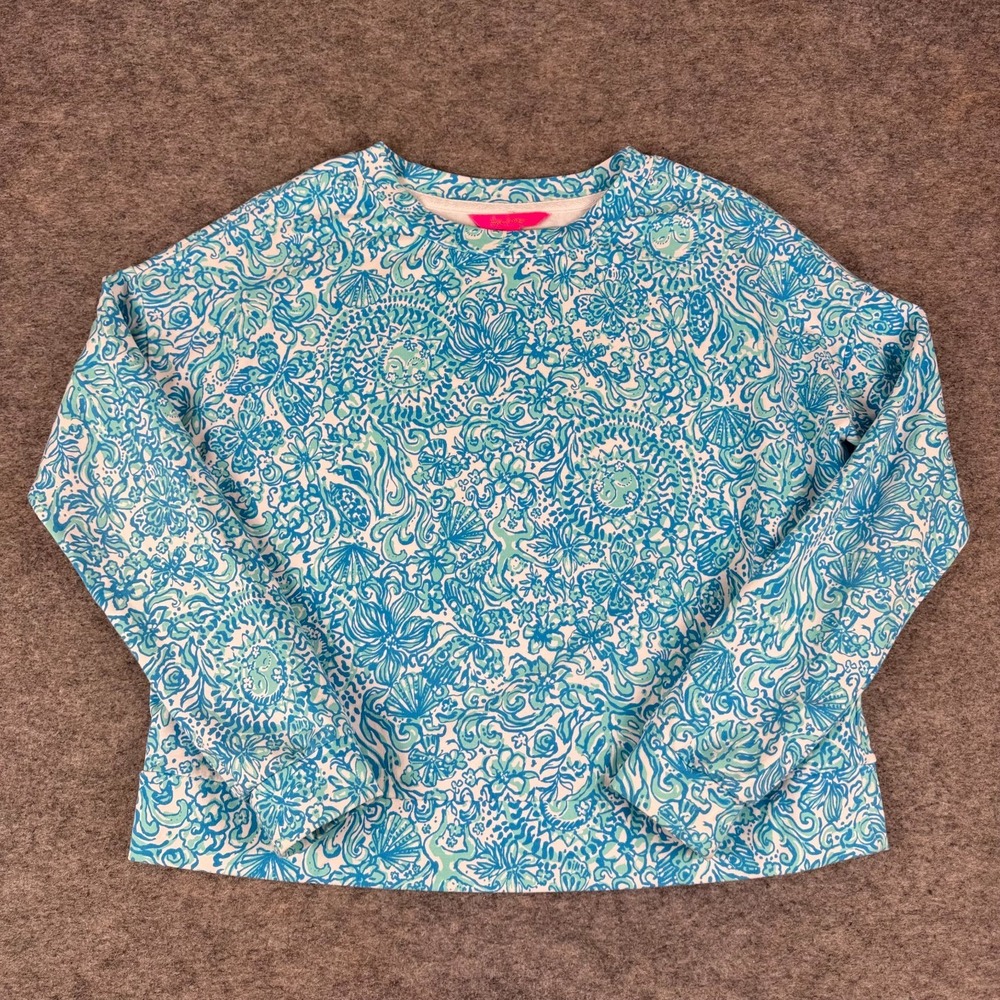 Lilly Pulitzer Sheridan Sweatshirt Took Me By Sunrise Blue Womens XS